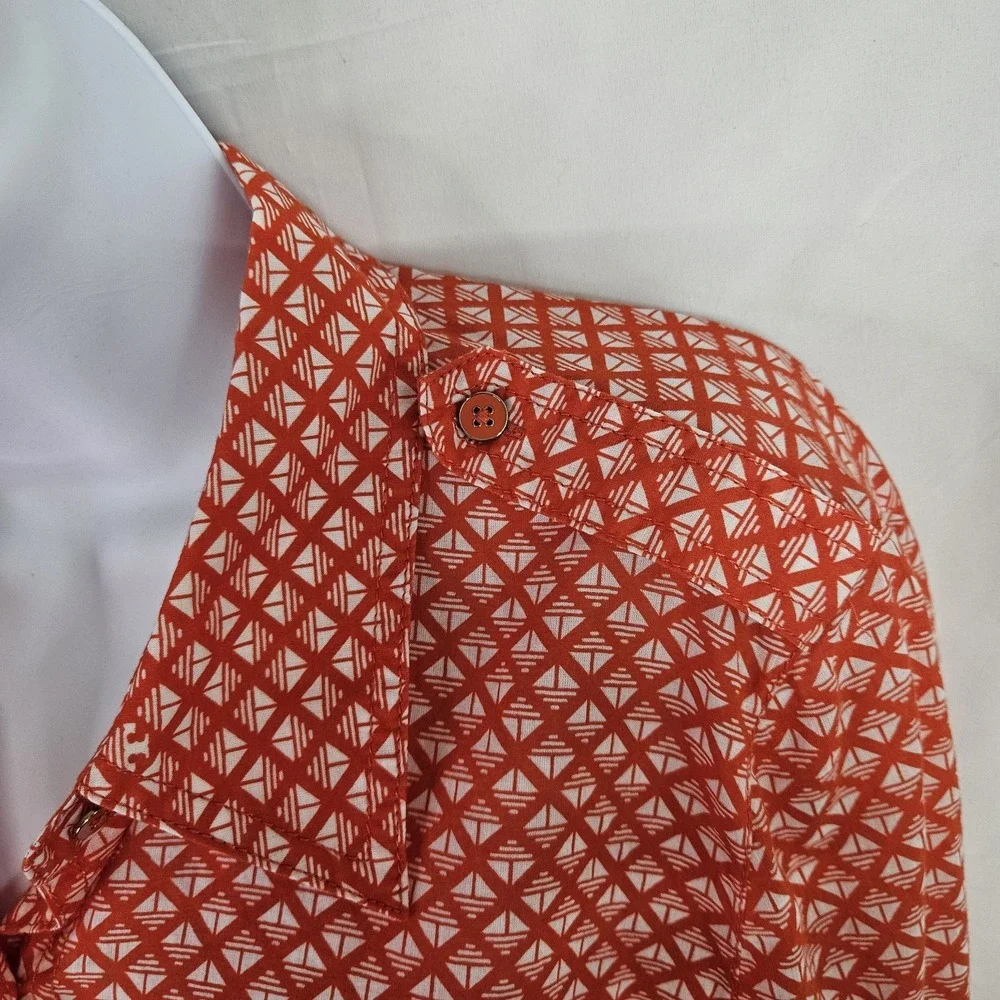 Tory Burch Abstract Design Shirt Blouse Lightweight Red White Womens‎ Sz 10